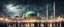 Placeholder: Hyper Realistic Majestic View of Madina with lots of people worshipping at rainy night with vignette effect