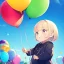 Placeholder: alone young anime child letting go of a balloon, looking up into the sky at the balloon