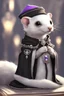 Placeholder: (anthropomorphic white ferret),dressed in ((cleric fantasy)) black clothes with silver holy ornaments, realistic anatomy, posing, cute face, fantasy inspire, church on background with warm sunshine lighty from behind, gloomy atmosphere purple armband, The holy icon style, RTX, praying pose, close eyes:2.5