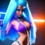 Placeholder: Ana de Armas naked as jinx from arcane standing in a nightclub with light blue hair and long blue plats, blue tattoos on arms, stomach showing, bullet belt with guns, alluring, bedroom scene, cosplay, photo realistic,