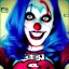 Placeholder: HORROR CLOWN Suicide squad oc female character animation Jacqueline Jacqueline has blue hair hazel brown eyes pale tainted skin due to the vest ace chemicals