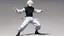 Placeholder: Satoru Gojo is a young guy white hair blue eyes black turtleneck without arms white loose pants in a defensive pose