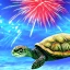 Placeholder: Turtle and Fireworks