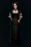 Placeholder: warm but stern aunty victorian era, posh british accent influenced, high born facial features dnd character on a solid black background, full body image, high quality realistic.