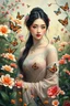 Placeholder: A very beautiful Chinese woman in the garden , unusual flowers, very cute, smooth, active sequins, colorful butterflies elegant fantasy, intricate, 8k, oil on canvas, beautiful, high detail, fantastic view, hyperrealistic, over-detailed, clear quality, colorful, artgerm, Alphonse Mucha, Catherine Abel. Catherine Welz Stein. Dmitry Vishnevsky. Gustav Klimt, R. Giger. Jacek Yerka. Josephine Wall, Carrie Ann Baade