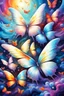 Placeholder: vibrant psychedelic oil painting image, airbrush, 64k, cartoon art image of background WHITE BUTTERFLIES , futurism style