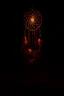 Placeholder: a dreamcatcher made of light, natural red tones, brown dirt ground long bottom, dark background