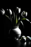 Placeholder: black tulips in a white vase that bleeds s cinematic dramatic hd hig hlights detailled real wide and depth atmosphere