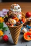 Placeholder: A picture of a vegan ice cream cone with a variety of toppings.