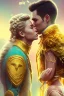 Placeholder: kissing humans, flowers, gold, gems, blonde girl and boy, cinematic, love