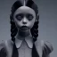 Placeholder: jenna ortega wednesday addams hair, wednesday addams make up, wednesday addams black dress, cinematic, wednesday style, hyper detail, 8k resulation