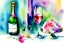 Placeholder: Flowers, birthday cake, two glasses of Champagner. Watercolour