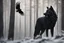 Placeholder: a black wolf with eagle wings in the forest