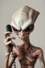 Placeholder: realistic grey alien angrily talking on the phone