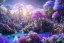 Placeholder: luminous blue crystal castle, sun,swanns,waterfall, BLUE LAKE, SWANNs,blue bugainvillier flowers, jacaranda violet trees, sky pink blue, full of details, smooth, bright sunshine，soft light atmosphere, light effect，vaporwave colorful, concept art, smooth, extremely sharp detail, finely tuned detail, ultra high definition, 8 k, unreal engine 5, ultra sharp focus