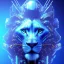 Placeholder: A beautiful portrait of a cyborg lion blue neon color scheme, high key lighting, volumetric light high details psychedelic background