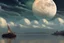 Placeholder: moon, clouds, distant city, lake, sci-fi, boat, epic