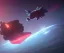 Placeholder: spaceship, asteroid, horsehead nebula , red, blue, stars