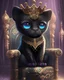 Placeholder: 'Prince Meow' - a black jaguar in a prince's outfit, ready to claim his throne; cute, cartoon style, big eyes, long whiskers, adorable, glittery, sparkly, radiant, glowing, throne room