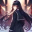 Placeholder: Clear focus,High resolution, Black long hair, Red eyes,Wearing a black sailor uniform,Looking away from the viewer, Back view, Ready for a epic battle between gods