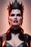 Placeholder: Geena Davis as evil queen in black leather, leather, busty, cleavage, angry, rage, stern look. character design by cory loftis, fenghua zhong, ryohei hase, ismail inceoglu and ruan jia. unreal engine 5, artistic lighting, highly detailed, photorealistic, fantasy