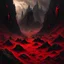 Placeholder: souls partially buried in the rocky ground crawling to get free, in the style of Beksinski, red and black, extremely detailed, dark, extreme horror