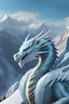 Placeholder: an illustration of an ice dragon, close up shot, snowy mountains in the background, 4k, trending on artstation