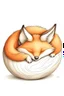 Placeholder: an adorable slightly cartoony fox curled in a ball in soft pencil crayon on a white background.