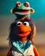 Placeholder: hybrid character, waitress sexy woman with monster muppet mask that covers her entire head, short shirt, tray, beer, old school tattoo, retro style, Sesame Street style, hot, smooth, unreal engine 5, god lights, ray tracing, RTX, lumen lighting, ultra detail, volumetric lighting, 3d.