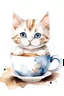 Placeholder: Create a watercolor clip art image with a white background of 3D Cute cat with a cup of coffee