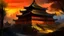 Placeholder: Atmospheric view of ancient architecture at dusk, captured with vibrant and dense brushstrokes.