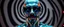 Placeholder: portrait of upper body of cool transparent guy made with nano tape and with shades and mustache and bald head, saw blade beholder eye tyrant flating beholder kin with eyes on each saw blade tooth saying something profound, hypnotic zebra twirl background, with chrome reflections, like he is floating in a giger cartoon