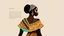 Placeholder: Logo, design, African woman, oil painting, graphic, drawing, without facial features, white background, traditional clothing, cartoon, face without eyes, without nose, without mouth, without facial details, ,patterns in the background, looking back