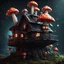 Placeholder: A funny floating mushroom house in space. cold neutral colors, black, Detailed gloss Painting, rich color, fantastical, intricate detail, splash screen, hyperdetailed, insane depth, concept art, 8k resolution, trending on Artstation, Unreal Engine 5, color depth, dynamic lighting, splash art, dramatic, masterpiece, excellent quality beautiful Fun Imaginative, unique, great composition