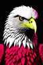 Placeholder: grey background; blood red, white animated eagle who's just eyes and beak are in focus. the eagle is looking down
