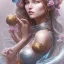 Placeholder: fantasy magic, intricate, sharp focus, illustration, highly detailed, digital painting, concept art, artgerm and paul lewin and kehinde wiley, masterpiece sexy lips Asian lady body flowers head silver bright rain lady outer space pretty, pink blue