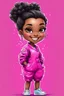 Placeholder: Create an abstract graffiti water color painting illustration of a chibi cartoon black female curvy smiling and hot pink scrub suit. Prominent make up with lush lashes and hazel eyes. Highly detailed slick ponytail thats wavy. background of the amour of stethoscopes