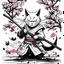 Placeholder: Vector illustration, Minimalistic, Digital illustration, a Little [Vintage tshirt print design (on a white background1.2), digital art of Manga-Inspired Samurai Cat, (manga style1.2), dynamic poses, cherry blossoms, epic katana action, highly detailed, 4k, masterpiece.]Print for t-T-shirt HaHand-drawn