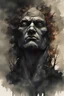 Placeholder: stone giant above the trees, vivid emotions, watercolor, photorealism, dark fantasy, bad weather, gloomy day, dark world, sketch art, fine lines, grunge, sensual, darkness, by Raymond Swanland & Alyssa Monks & Anna Razumovskaya