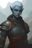 Placeholder: Portrait of a young blue orc woman, wearing armor, with a short anime hairstyle, digital art