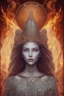 Placeholder: Create an image of a Wiccan Mayday Goddess. The goddess should be depicted as a beautiful and powerful figure, surrounded by symbols of the element of fire. Her hair should be long and flowing, and she should be dressed in a flowing gown or robe. In the background, include imagery of flowers, greenery, and perhaps a bonfire or other symbols of the Beltane celebration. The image should evoke a sense of joy, celebration, and spiritual connection to nature.