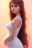 Placeholder: girl, cute, beautiful, pregnant, sundress, long hair, brown hair, brown eyes, wedding ring