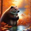 Placeholder: fantasy art, book illustration, close up of beaver in his dam ,autumn water, icy frame