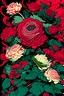 Placeholder: overdetailed Asian art of a red, fuchsia, black, lime green, teal and white Roses, by Yuko Shimizu and Hokusai collab