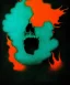 Placeholder: broken skull. black background. smoke and explode. particles in air. teal and orange. abstract. beksinski.