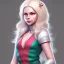 Placeholder: D&D character, female, cleric, platinum blonde hair, gold eyes, smile, teal armor