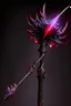 Placeholder: A sorceress evil staff that is a mix colors of red and black crystals and sharp edges, with black aura swirling around it
