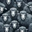 Placeholder: pattern of a group of extremely fluffy, charcoal colored, zombie sheep heads, very close together, biting eachother, cartoon style, rembrandt lighting