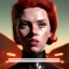 Placeholder: retro sci-fi portrait image from 1960, supermarket parking explosion, fire, classic black widow, young Scarlett Johansson, classic black tight lycra latex suit, retro superhero style, soft color, highly detailed, unreal engine 5, ray tracing, RTX, lumen lighting, ultra detail, volumetric lighting, 3d, finely drawn, high definition, high resolution.