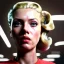 Placeholder: Ultra Realistic retro sci-fi burst Supermarket parking scene, 1960 year, blonde woman, sweet scarlet Johansson face, perfect iris, glow eyes, face makeup, tight latex coat; many panic people looking, Retro sci-fi style, soft color, highly detailed, unreal engine 5, ray tracing, RTX, lumen lighting, ultra detail, volumetric lighting, 3d, finely drawn, high definition, high resolution.